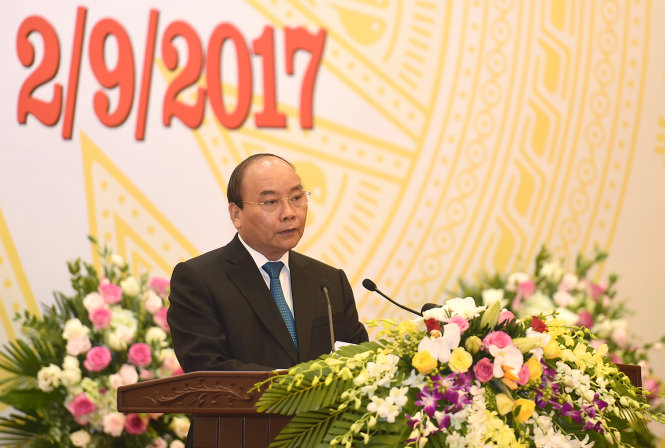 Thủ tướng Nguyễn Xuân Phúc phát biểu tại tiệc chiêu đãi. Ảnh VGP/Quang Hiếu