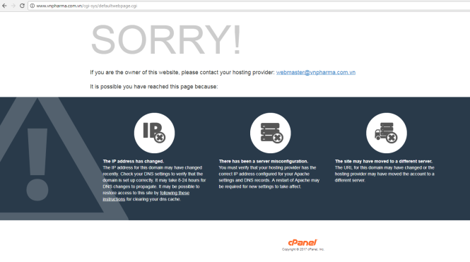 Trang web của VN Pharma hiện không hoạt động, đã xóa sạch mọi dữ liệu
