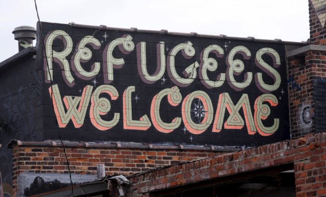 Một tấm biển hoan nghênh người tị nạn ở Detroit, bang Michigan, Mỹ Ảnh: Reuters