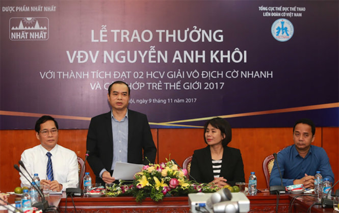 Ông Nguyễn Đồng Tiến – Chủ tịch Liên đoàn Cờ Việt Nam phát biểu