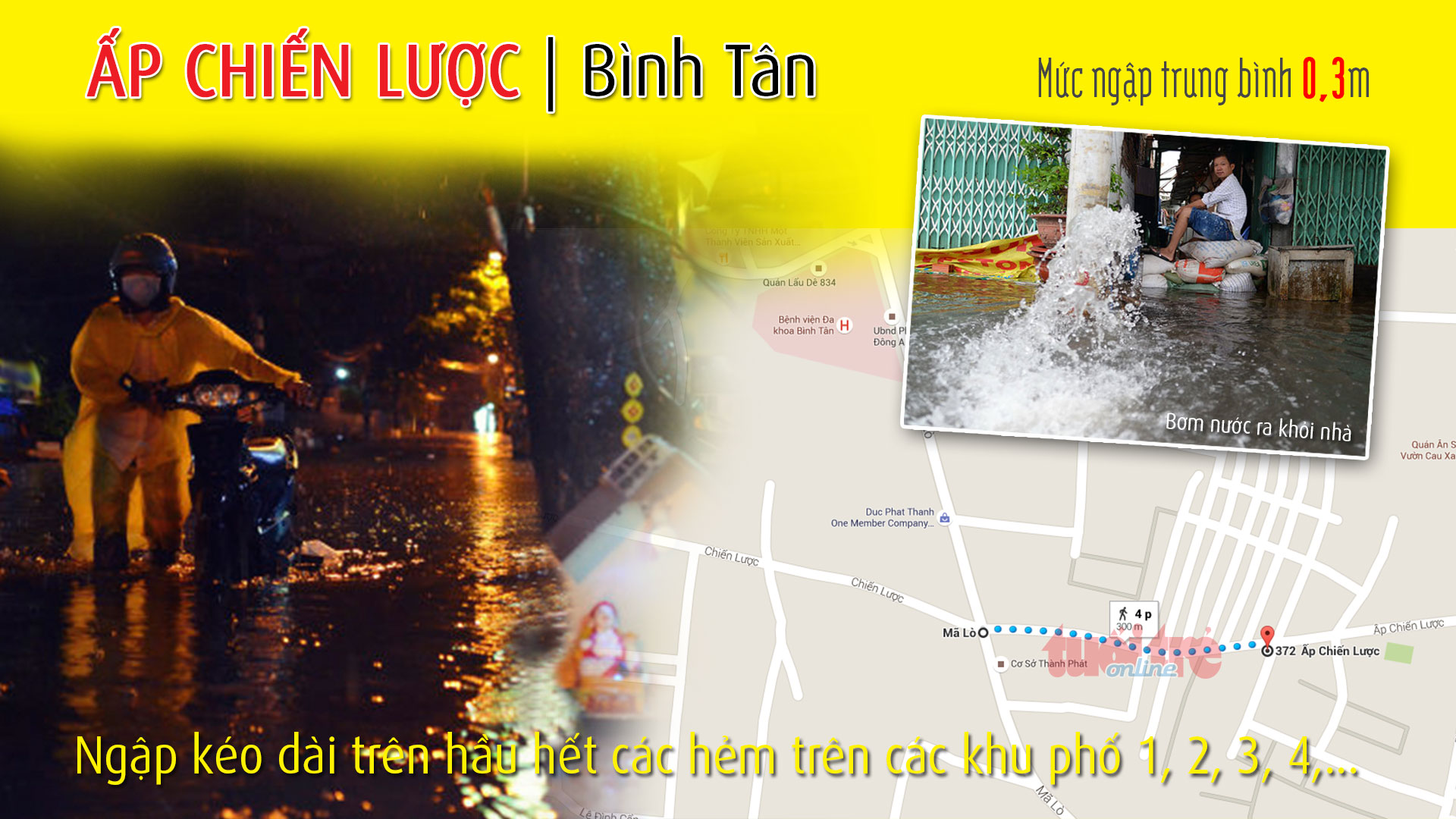Điểm ngập ở đường Ấp Chiến Lược (Bình Tân), thuộc 1 trong 66 điểm ngập ở TP.HCM trong cơn mưa chiều 15-9-2015 - Đồ họa: Việt Anh - T.Thiên