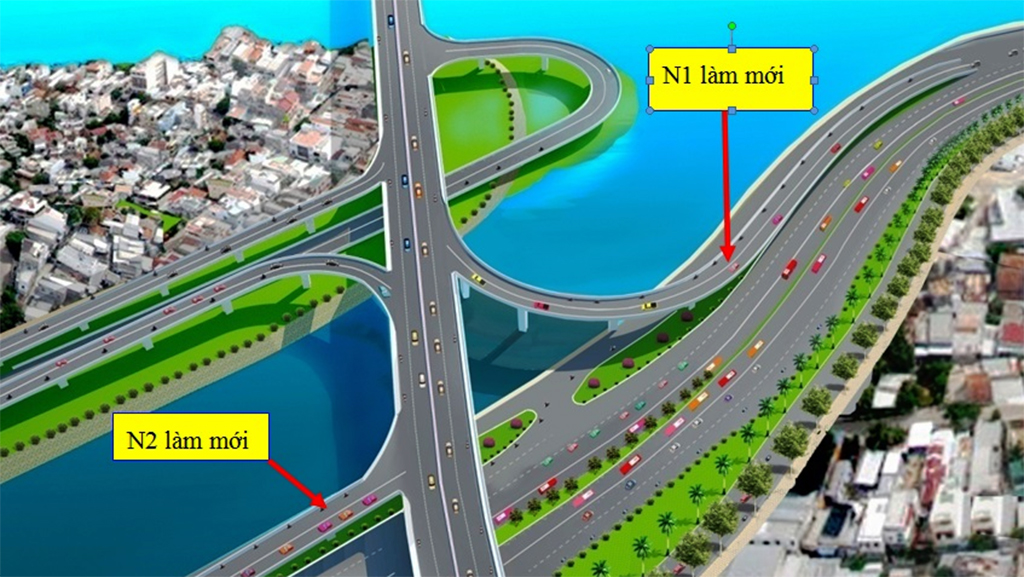 Phối cảnh xây dựng thêm 2 nhánh cầu Nguyễn Văn Cừ bắc qua kênh Tàu Hủ.