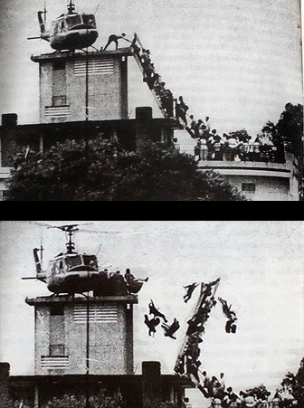 Một bức ảnh chế người Sài Gòn di tản năm 1975 đã từng xuất hiện trên mạng, thậm chí được đưa vào một cuốn sách ảnh do không kiểm tra nguồn. Ảnh chụp lại từ sách.