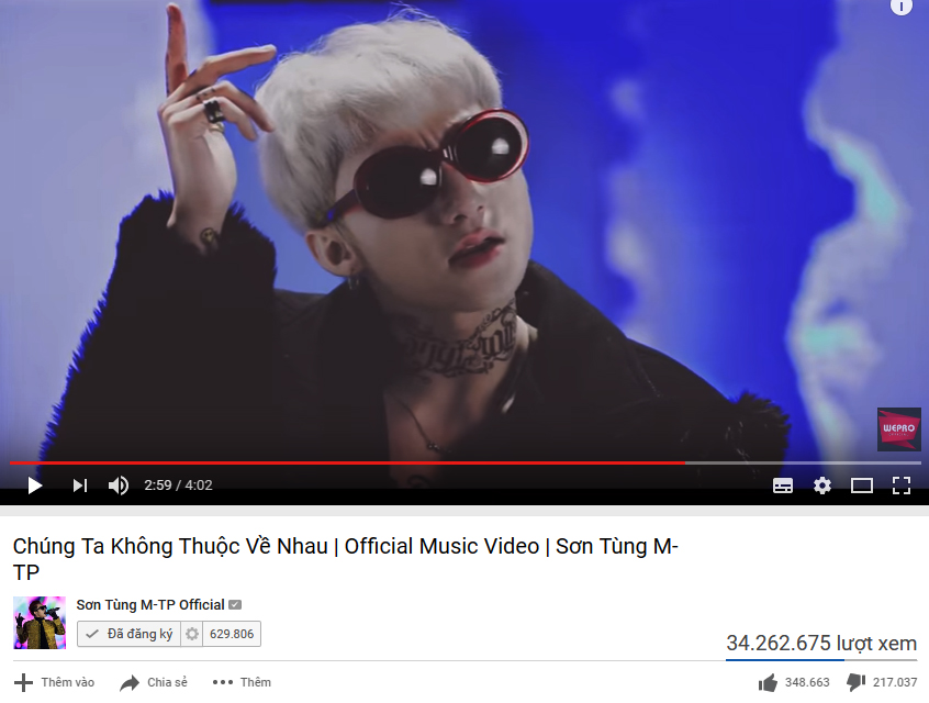 Ca khúc đang vướng nghi án đạo nhạc Chúng ta không thuộc về nhau của Sơn Tùng M-TP đã đạt hơn 34 triệu lượt view trên YouTube - Ảnh chụp từ YouTube