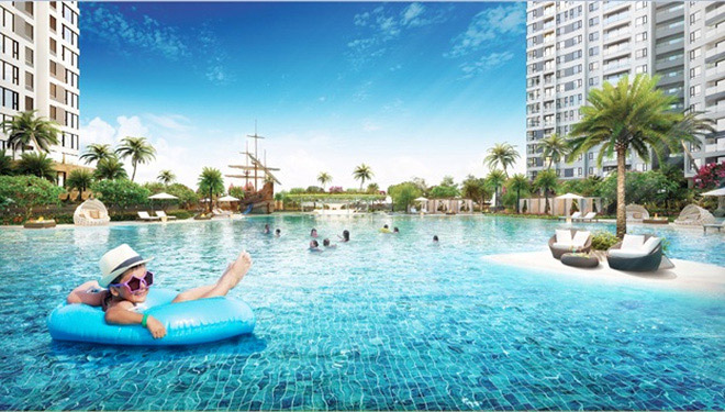 Hồ bơi nghỉ dưỡng rộng đến 2300m2, một trong những hồ bơi lớn nhất trong các dự án hiện nay