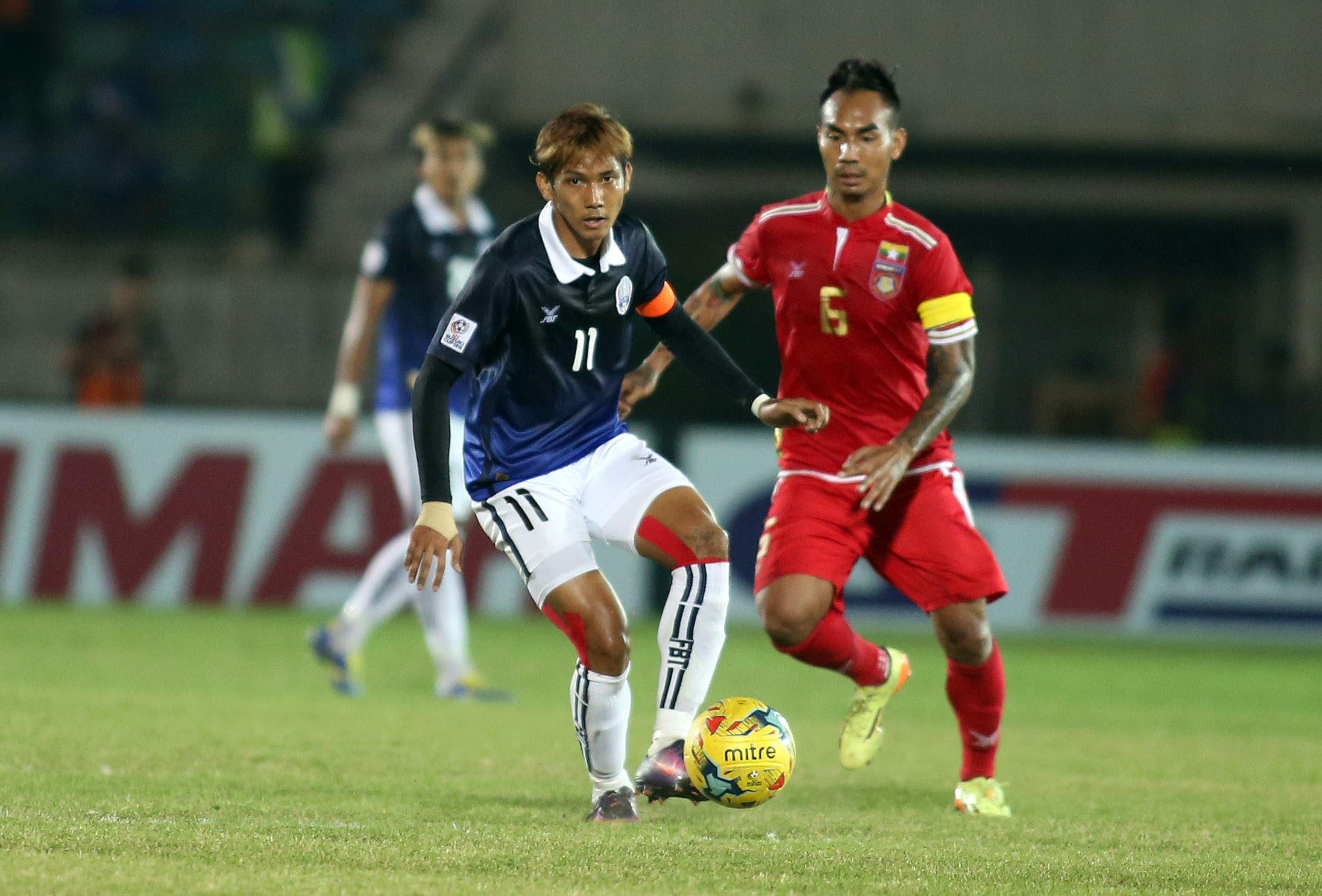 Chan Vathanaka trong trận thua Myanmar 1-3. Ảnh: N.K