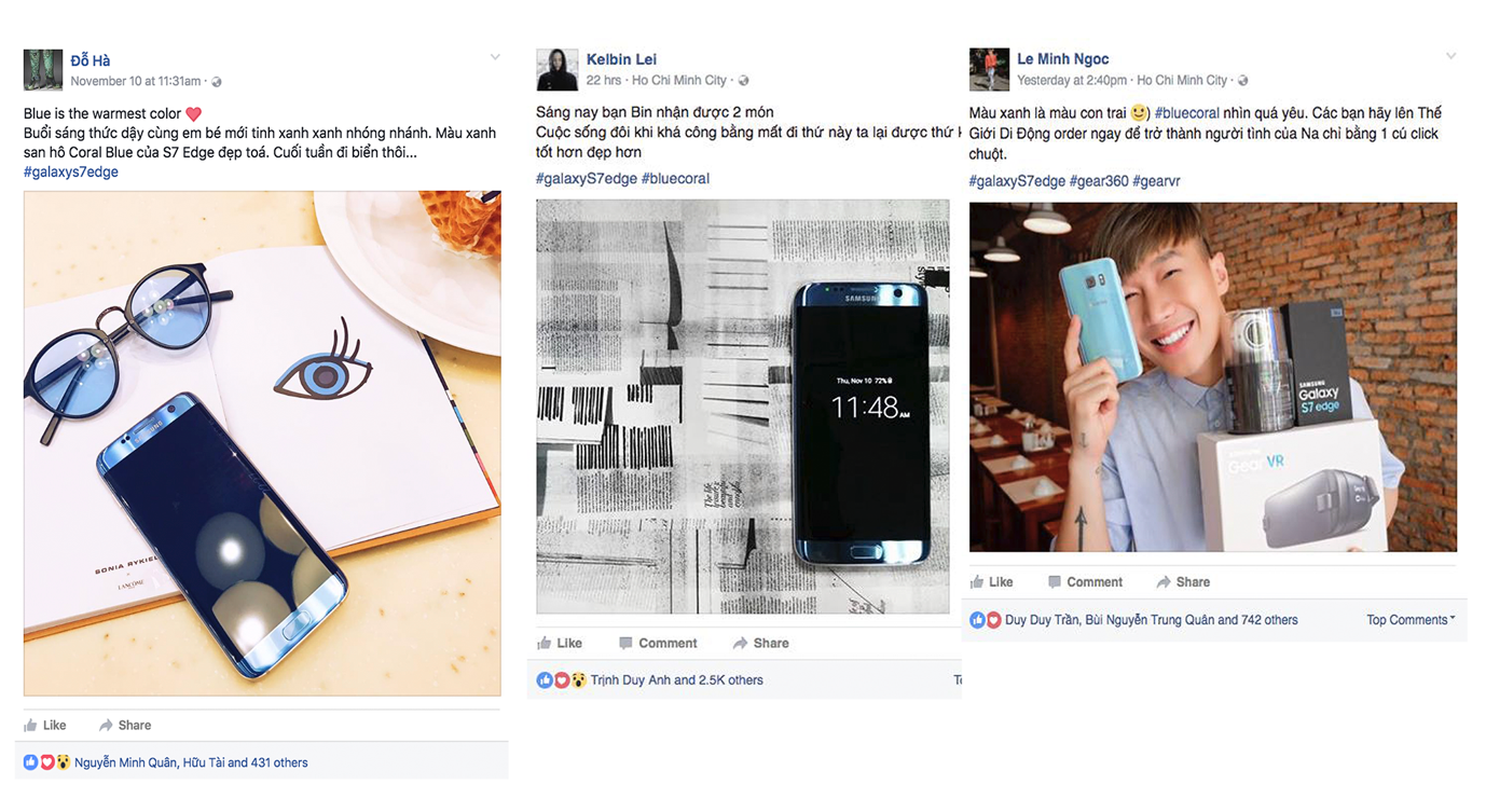 Trong những ngày qua, giới thời trang và showbiz Việt liên tục chia sẻ về Galaxy S7 edge Xanh Coral. Có thể thấy, đây chính là dấu hiệu cho một cơn sốt mua sắm mang tên S7 Xanh Coral dịp cuối năm