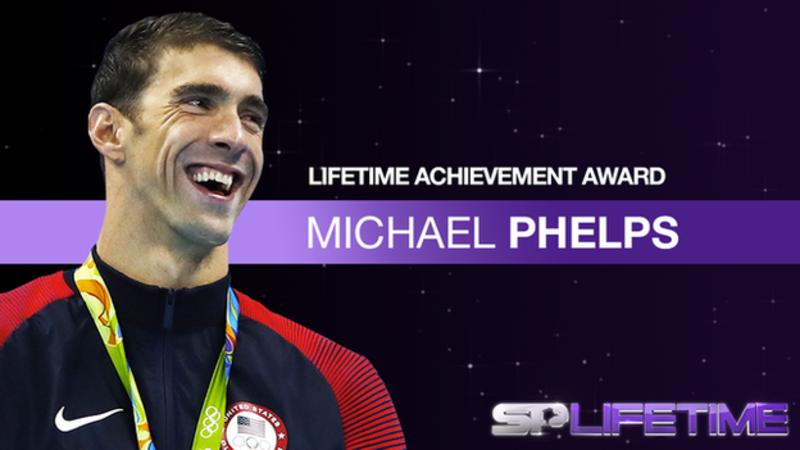 Phelps được trao giải Thành tựu trọn đời. Ảnh: BBC