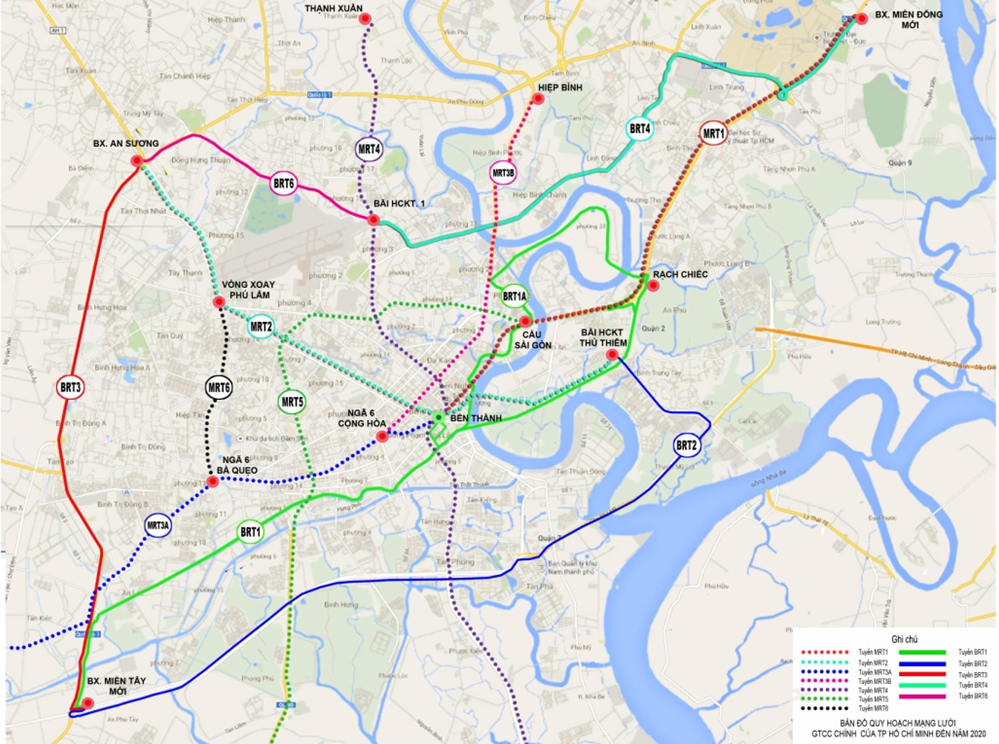   Sơ đồ các tuyến metro kết nối với các tuyến xe buýt BRT (buýt nhanh)