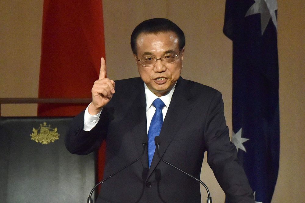 Thủ tướng Trung Quốc Lý Khắc Cường phát biểu tại Canberra ngày 24-3 - Ảnh: Reuters