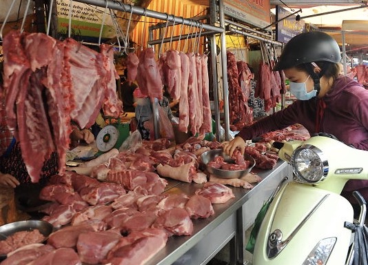 Thịt heo bán chợ Phạm Văn Hai vẫn còn nhiều sạp chưa cung cấp được nguồn gốc do bà con chăn nuôi nhỏ lẻ - Ảnh: Tự Trung