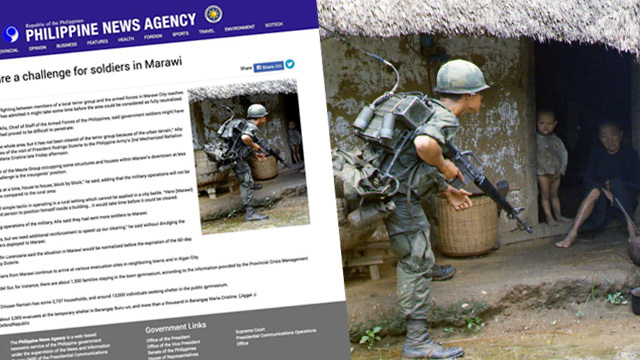 Hình ảnh bài viết của Thông tấn xã Philippines PNA lấy nhầm hình khi đưa tin về thành phố Marawi - Ảnh: Rappler