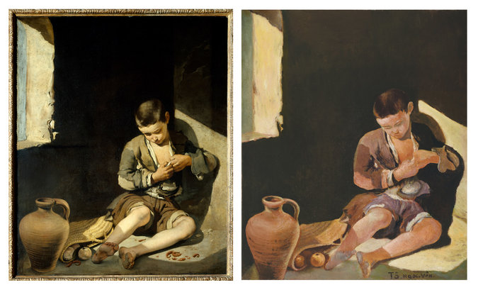 Bức The Young Beggar (trái) và Mơ về một ngày mai (phải) - Ảnh:The News York Times