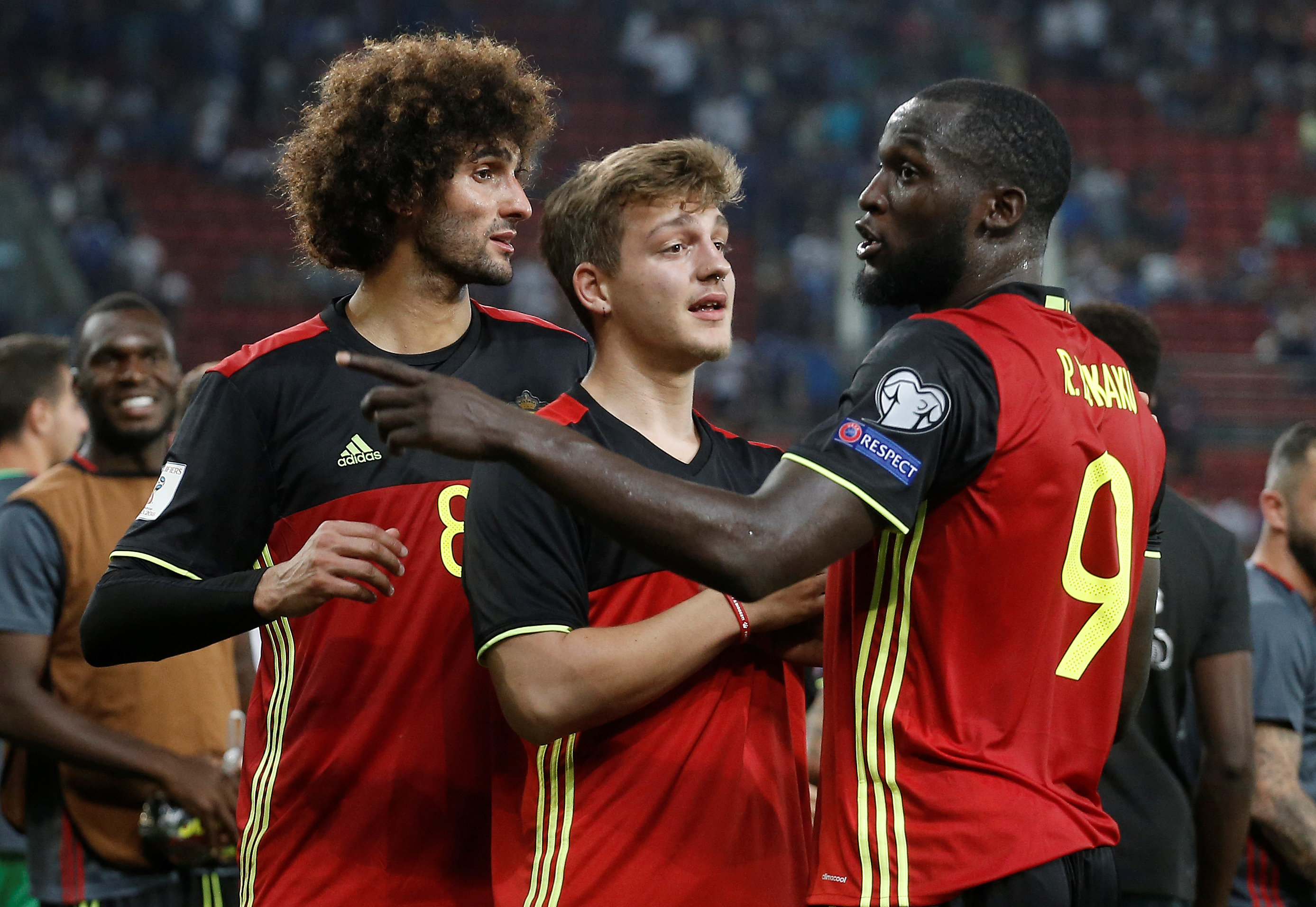 Các cầu thủ Bỉ ăn mừng bàn thắng vào lưới Hi Lạp. Ảnh: REUTERS