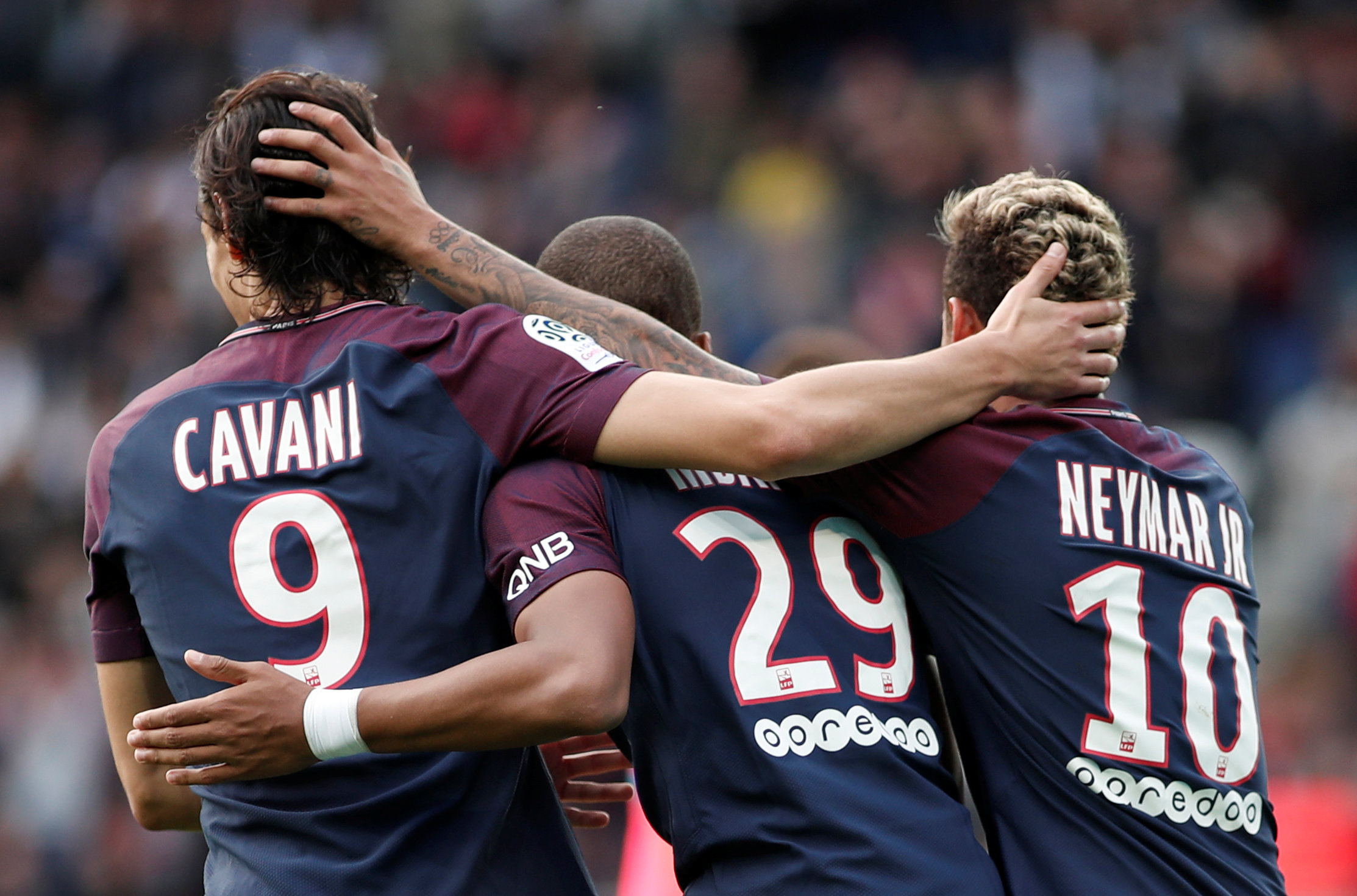Bộ ba Cavani- Mbappe- Neymar trong trận PSG thắng Bordeaux 6-2. Ảnh: REUTERS