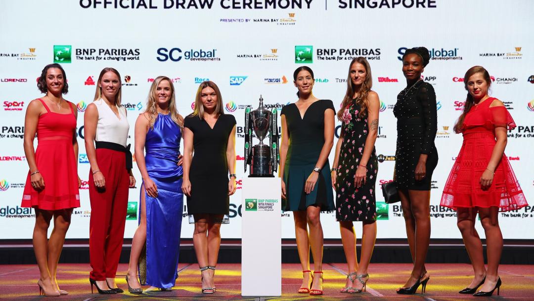 8 tay vợt nữ tham dự WTA Finals chụp hình cùng nhau trước thềm giải đấu. Ảnh: WTA