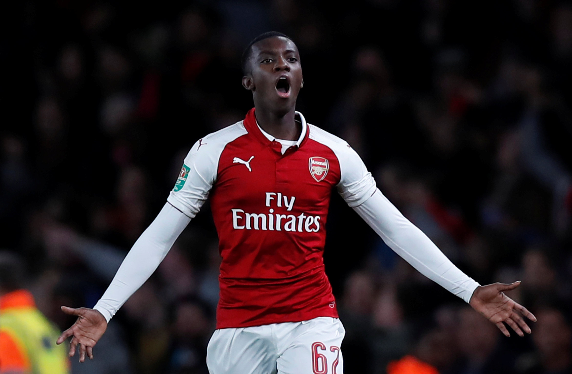 Edward Nketiah - người hùng của Arsenal trong chiến thắng trước Norwich City. Ảnh: REUTERS
