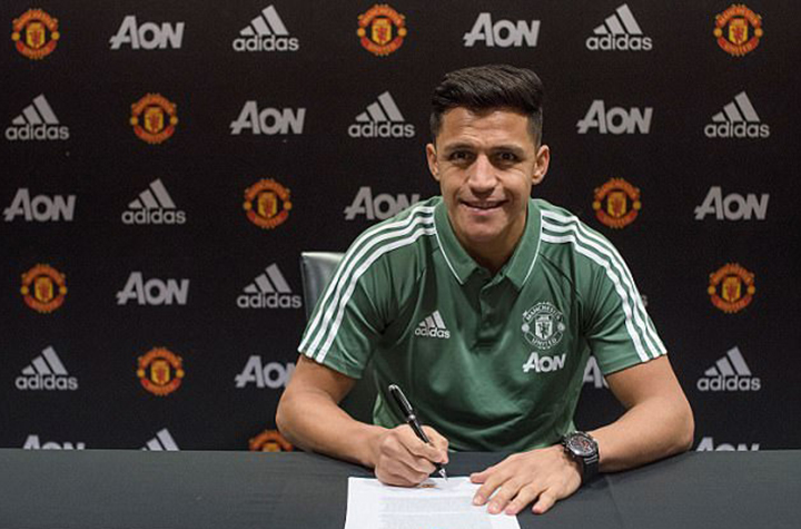 Sanchez kí hợp đồng với M.U. Ảnh: GETTY IMAGES